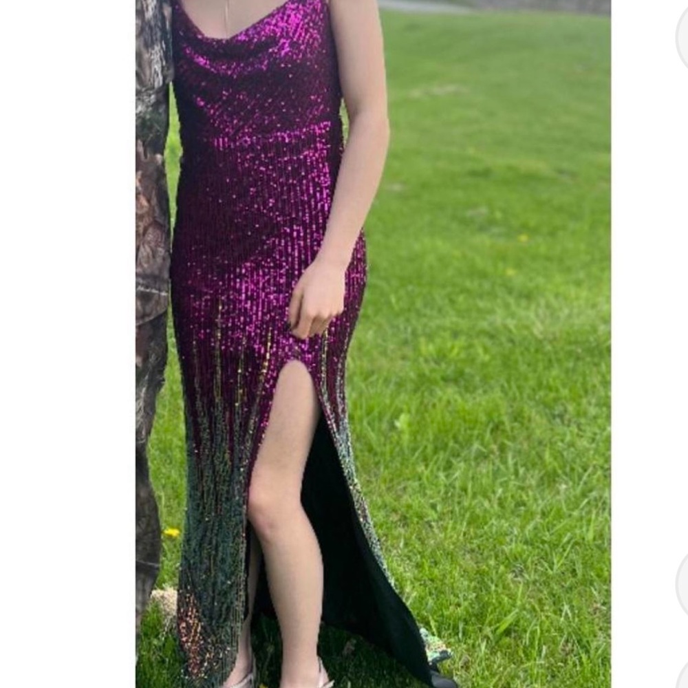 Purple/ gold prom dress